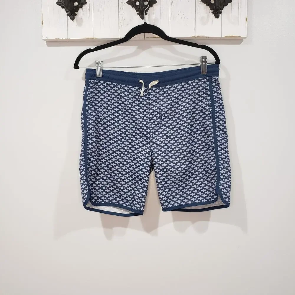 Fair Harbor Anchor Geo Print Swim Trunks Boys XL Blue Water Repellent